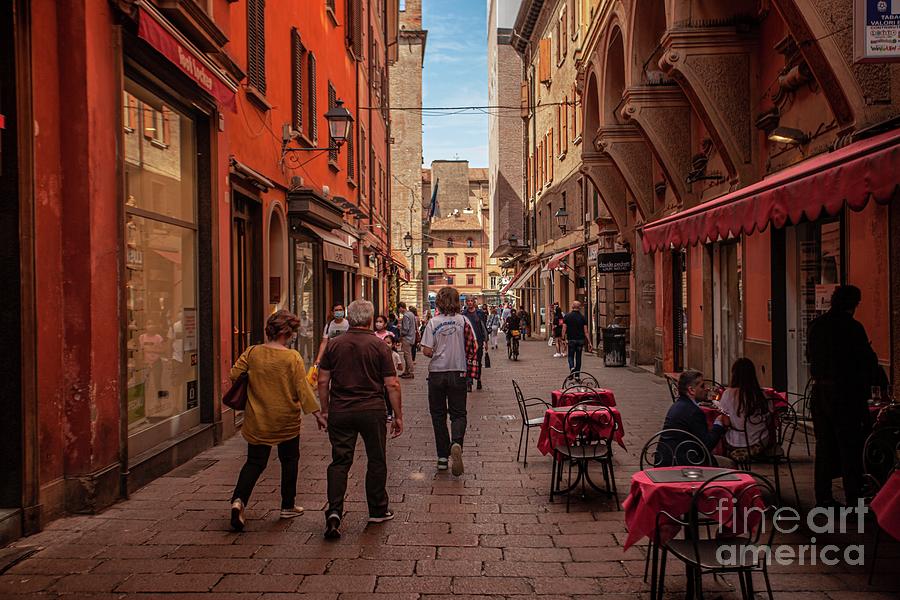 Alley of the city of Bologna in Italy with people walking 3 Photograph