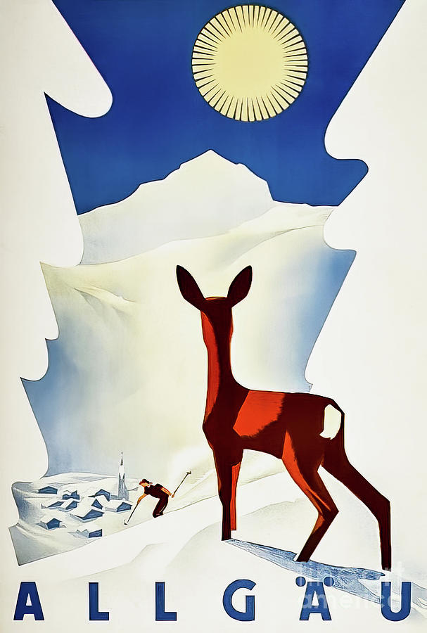 Allgau Bavaria Germany Vintage Ski Poster Drawing by M G Whittingham