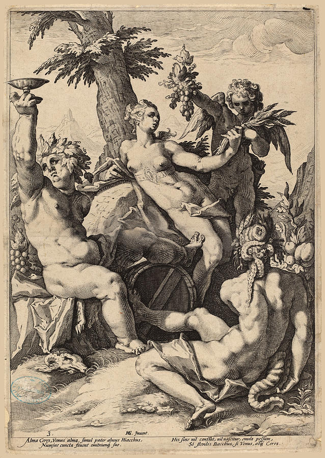 Alliance of Venus with Bacchus and Ceres Drawing by Jacob Matham