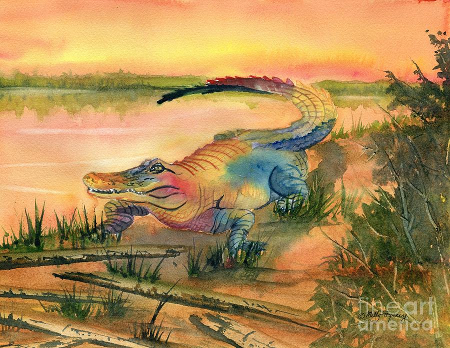 Alligator at Sunset  Painting by Melly Terpening