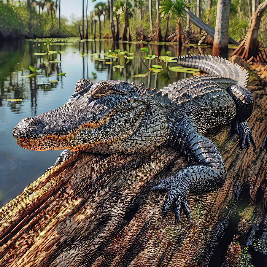Alligator On A Log Digital Art by HH Photography of Florida