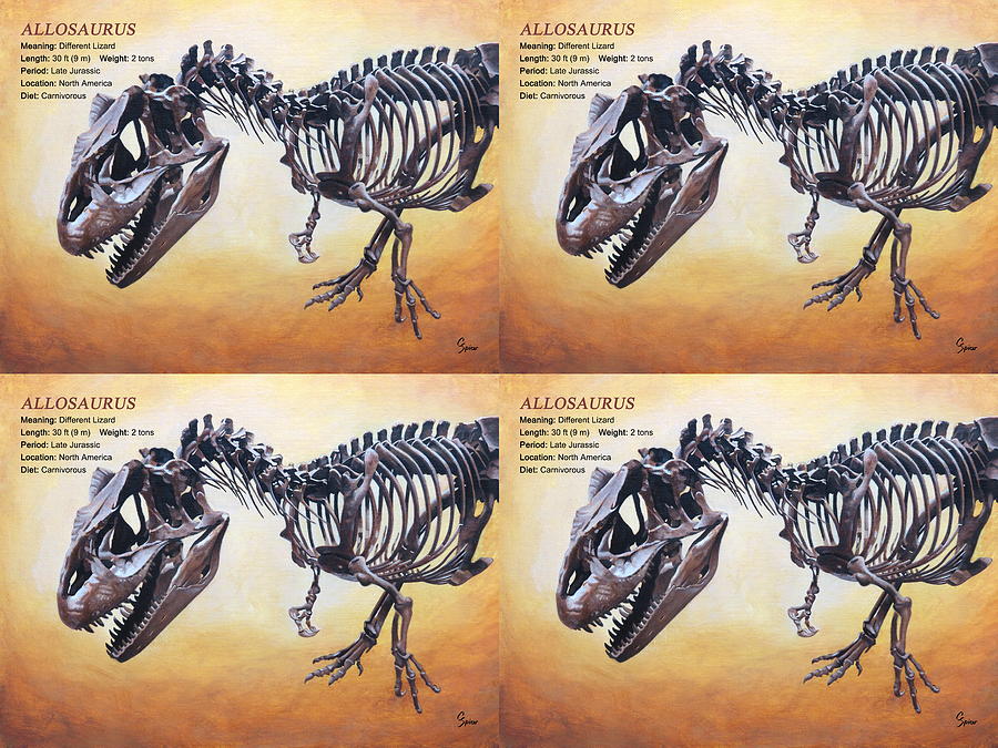 Allosaurus Skeleton with Text - Quad Painting by Christopher Spicer