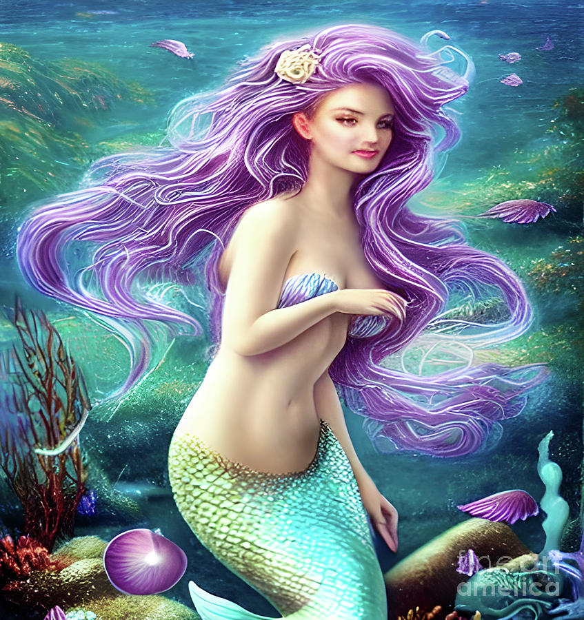 Alluring Mermaid Embrace Underwater Digital Art by Debra Miller