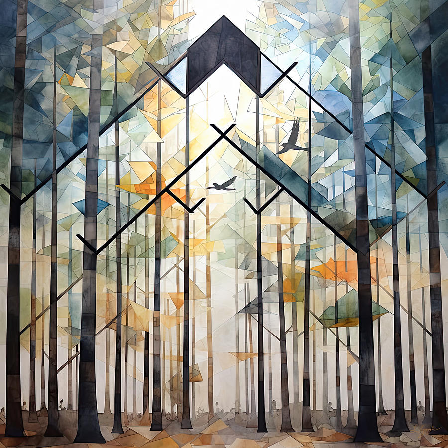 Architecture Painting - Alluring Symmetry - Blue and Orange Modern Art by Lourry Legarde