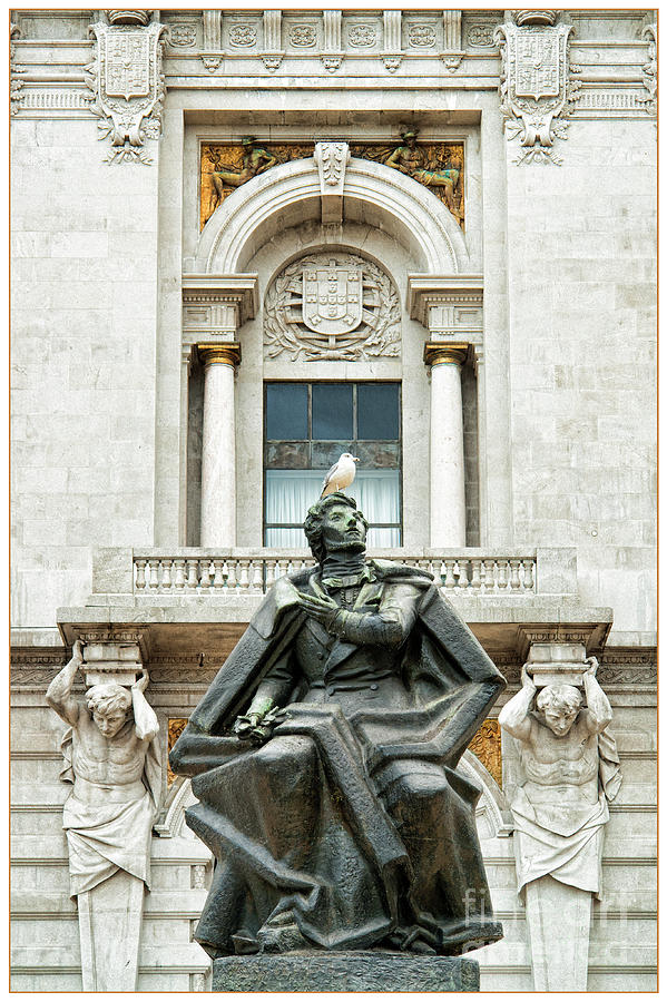 Almeida Garrett Statue And Oporto City Hall Photograph