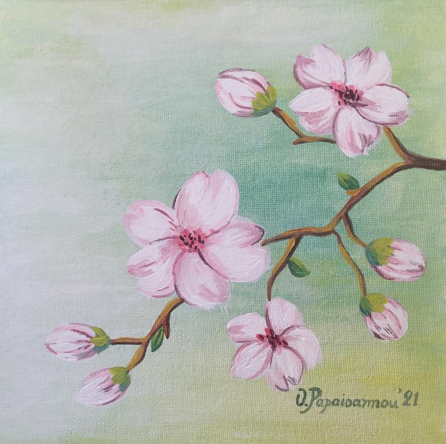 Flower Painting - Almond tree flowers by Olympia Papaioannou