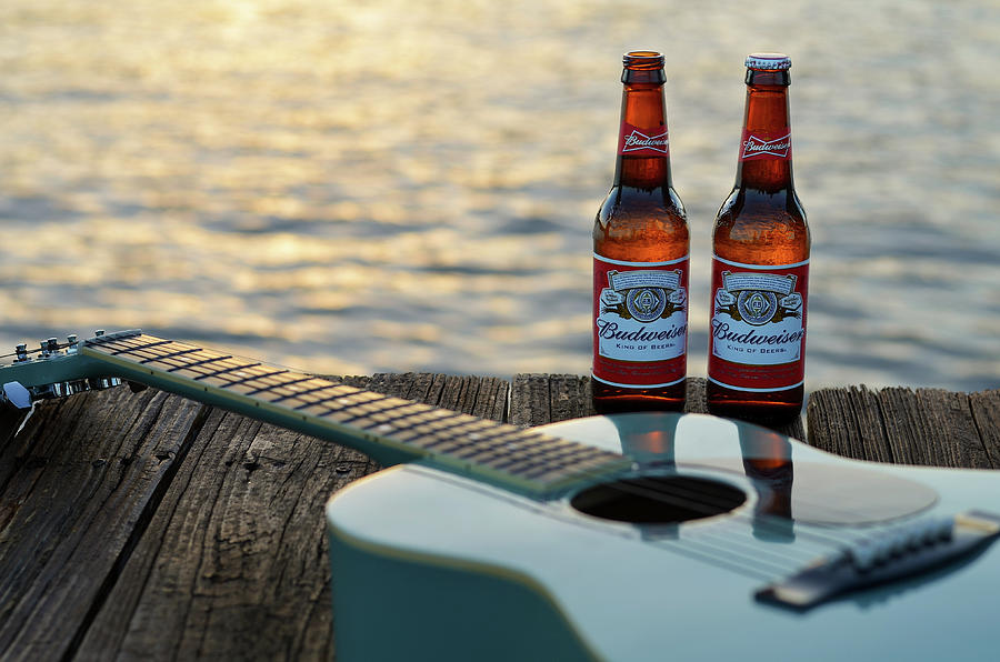 Almost Saturday Night - Sunset Guitar and Beer Photograph by Laura Fasulo