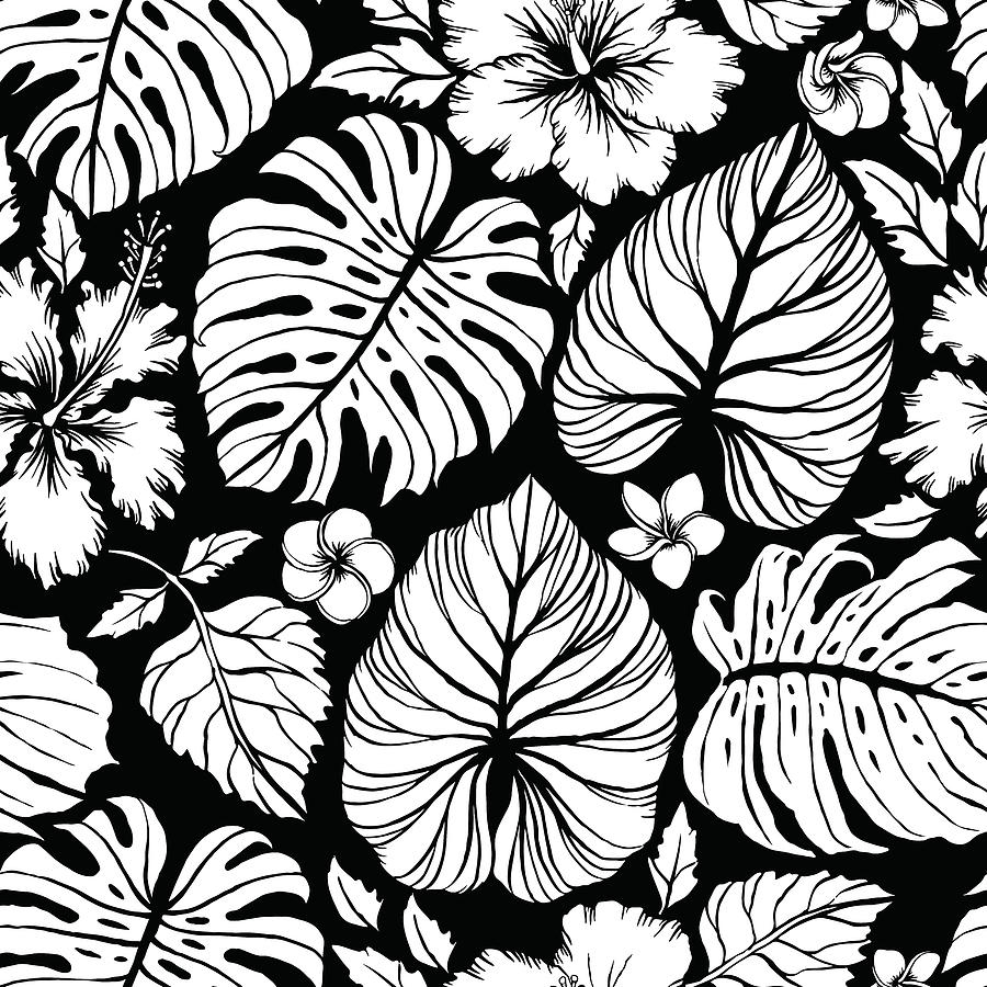 Aloha Hawaiian Shirt Seamless Background Pattern. Tropical flowers and  leaf, Palm, gibiscus, plumeria. by Julien
