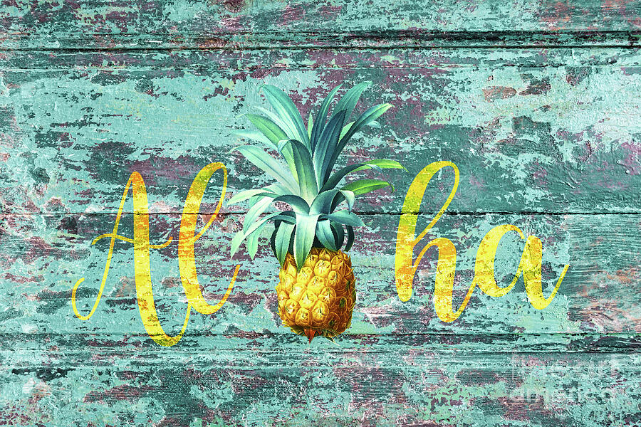 Pineapple Photograph - Aloha pineapple sign by Delphimages Photo Creations