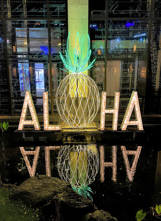 Lighted Aloha Sign Waikiki Photograph by Deborah League