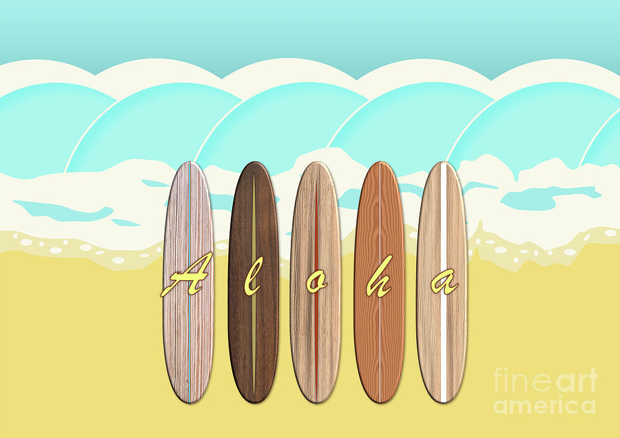 Retro Vintage Surfboards with Aloha Text Wave Beach Digital Art by Barefoot Bodeez Art