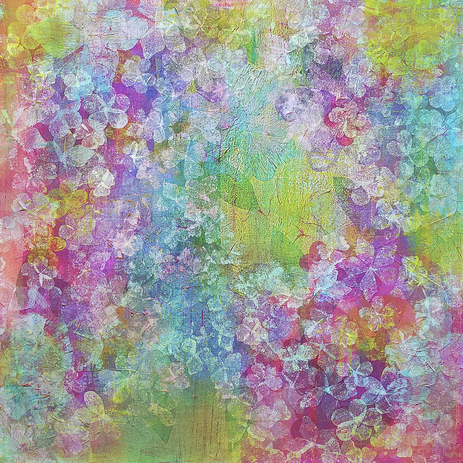 ALOHA Tropical Abstract Painting Collage Art Flowers Pink Aqua Orange Purple Yellow Mixed Media by Lynnie Lang