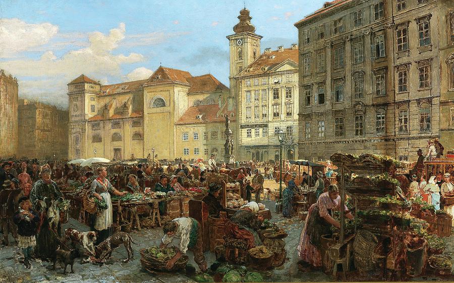 Summer Digital Art - Alois Schonn Vienna a view of the market on Freyung by Celestial Images