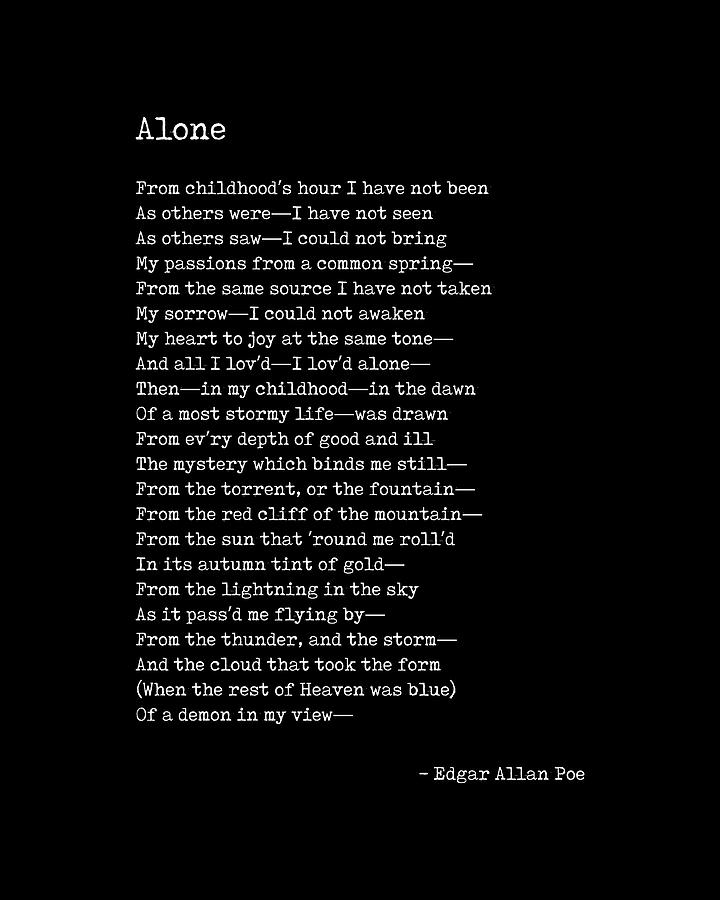 Book Digital Art - Alone - Edgar Allan Poe - Poem - Literature - Typewriter Print - Black by Studio Grafiikka