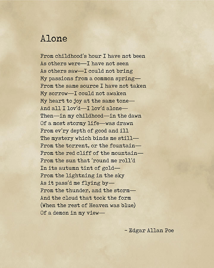 Alone Edgar Allan Poe Poem Literature Typewriter Print On Old 3965