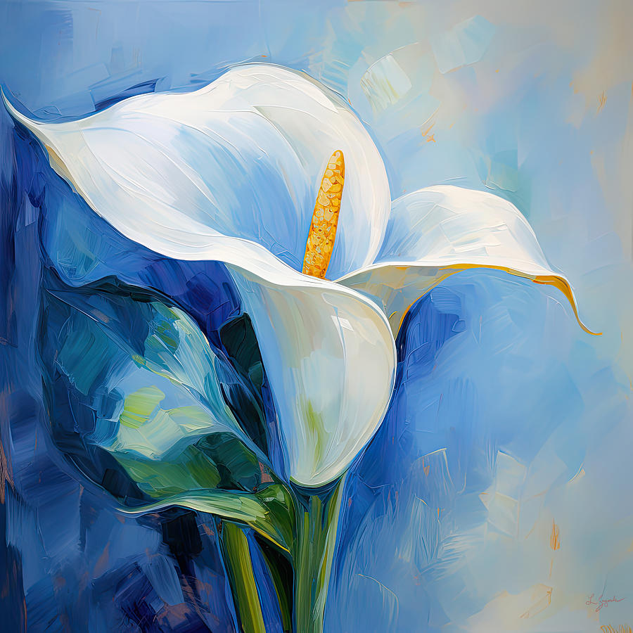Alone In Blue- Calla Lily Paintings Painting by Lourry Legarde