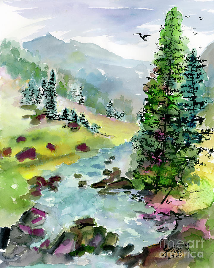 Watercolor Landscape Painting - Alone In The Valley Watercolors Landscape by Ginette Callaway