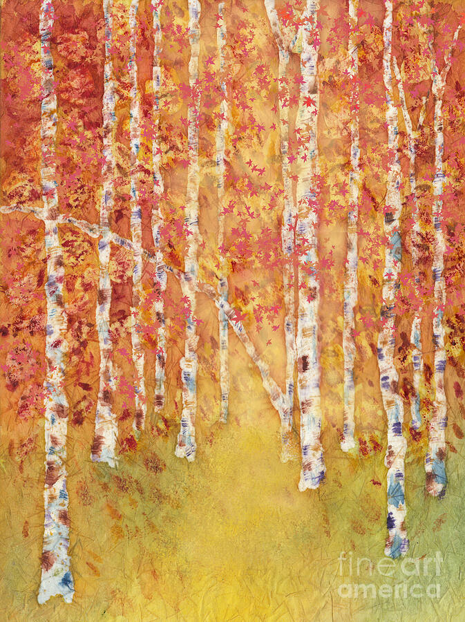 Along an Autumn Path through the Birches Mixed Media by Conni Schaftenaar