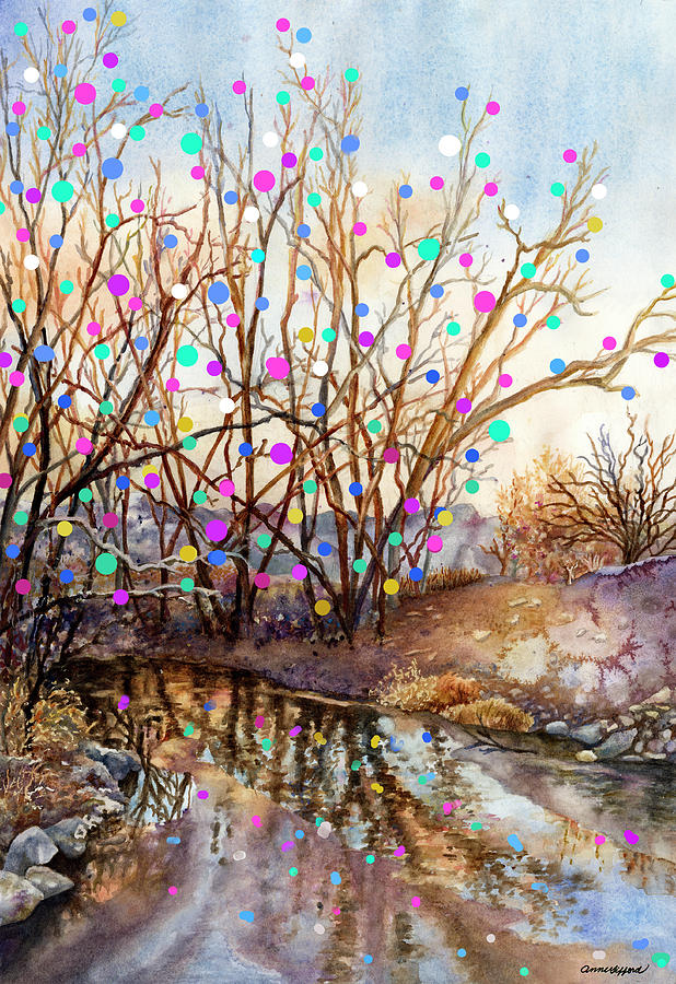 Along Boulder Creek Christmas Card Painting by Anne Gifford
