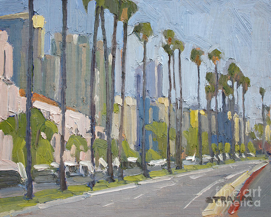 Along Harbor Drive at San Diego County Administration Center - San Diego, California Painting by Paul Strahm