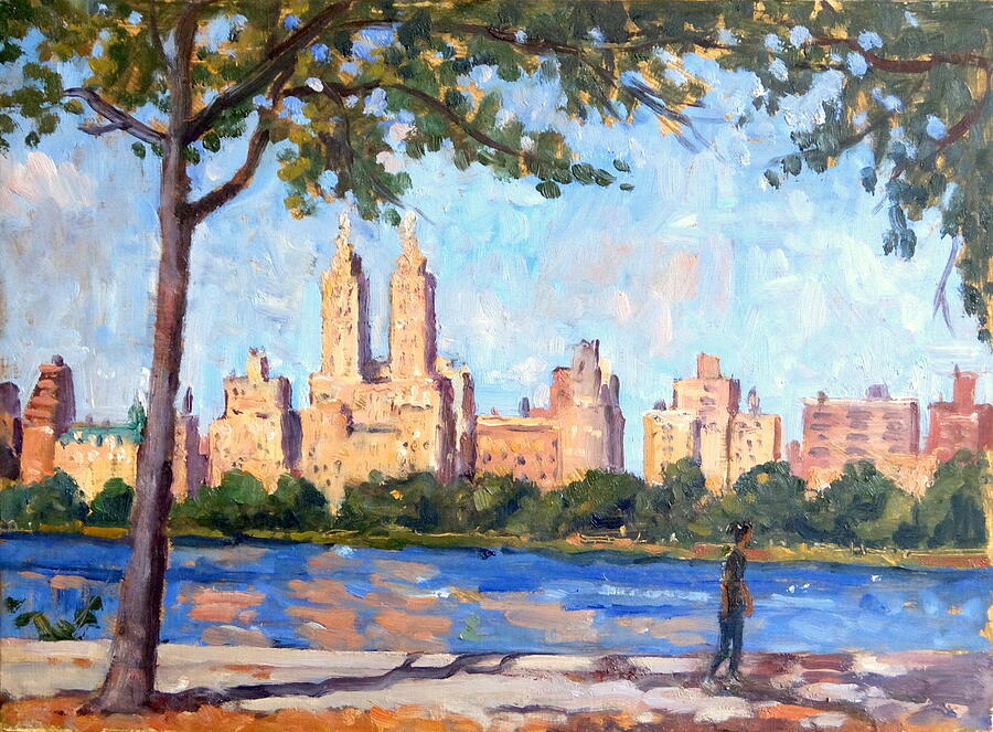 Along the Reservoir Central Park New York City Painting by Thor Wickstrom