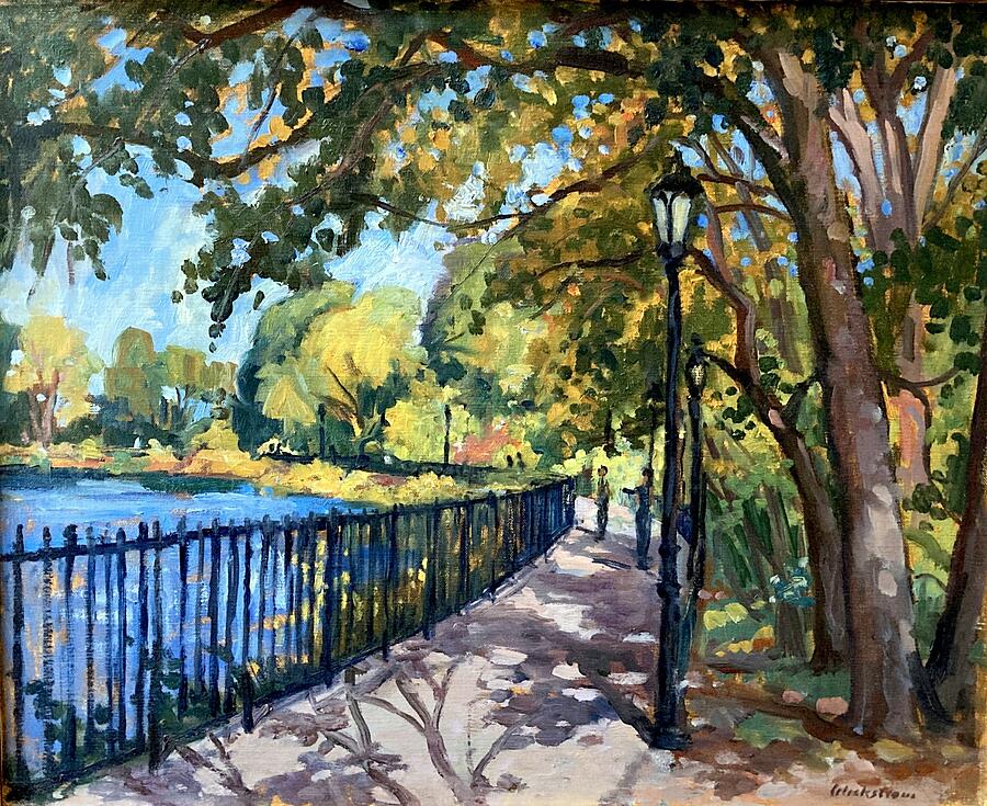 Along the Reservoir/Central Park/NYC Landscape Painting Painting by Thor Wickstrom