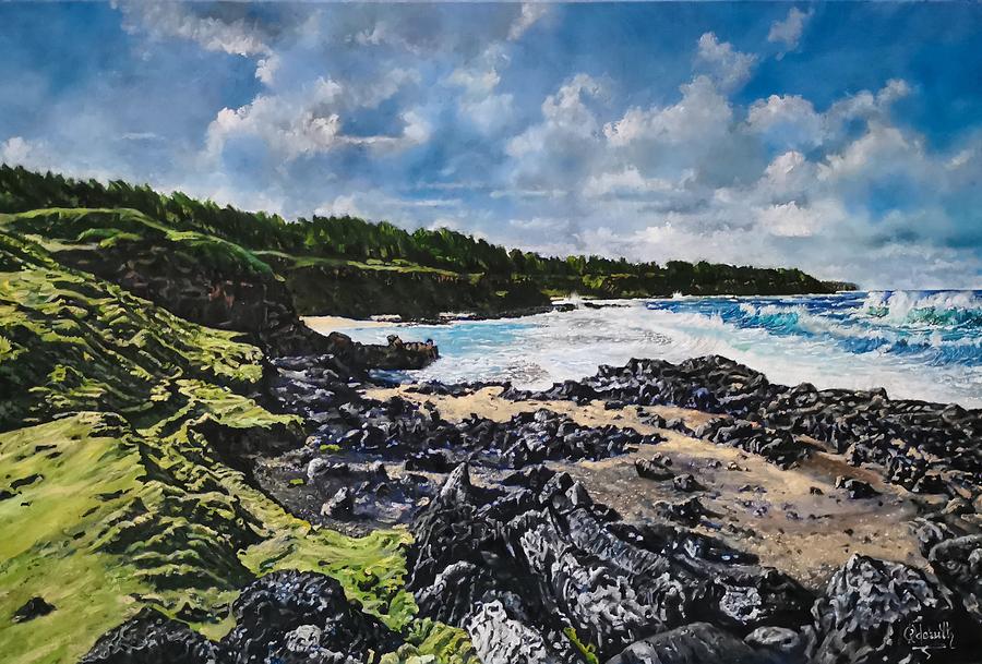 Along the rocky shores, Mauritius Painting by Raouf Oderuth
