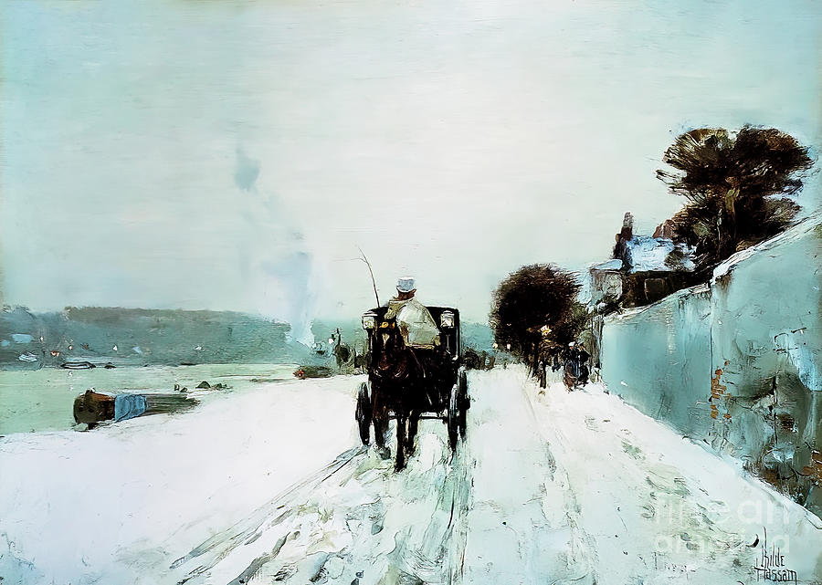 Along the Seine Winter by Childe Hassam 1887 Painting by Childe Hassam