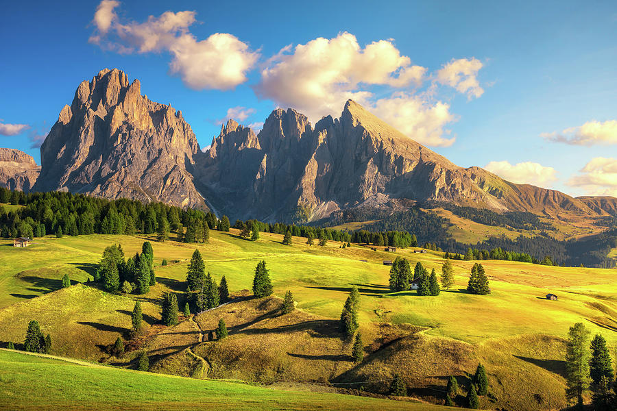 Alpe di Siusi or Seiser Alm and mountains, Dolomites Alps, Italy Photograph by Stefano Orazzini
