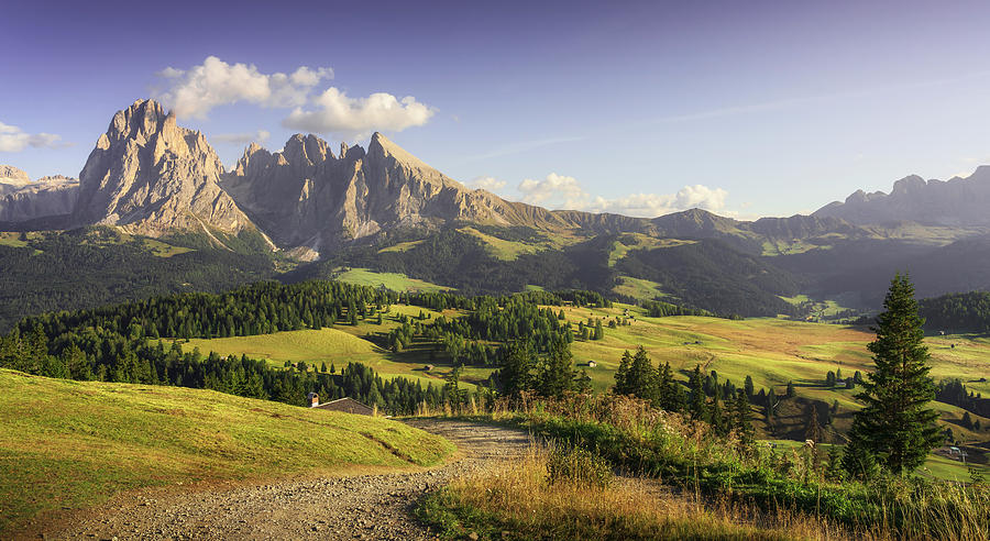 Alpe di Siusi, Sassolungo mountain and pathway. Dolomites Alps Photograph by Stefano Orazzini