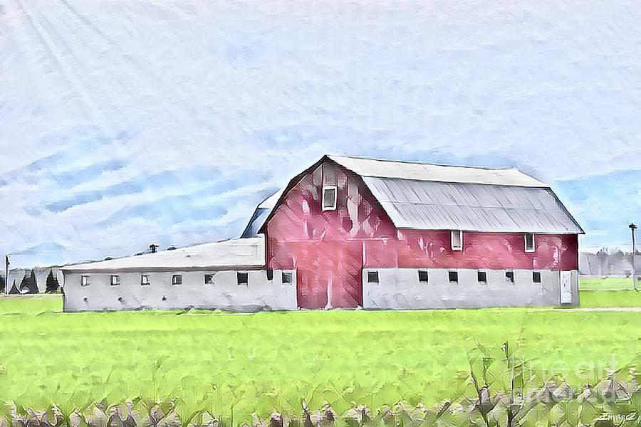 Alpena County Barn C Watercolor 2 Digital Art