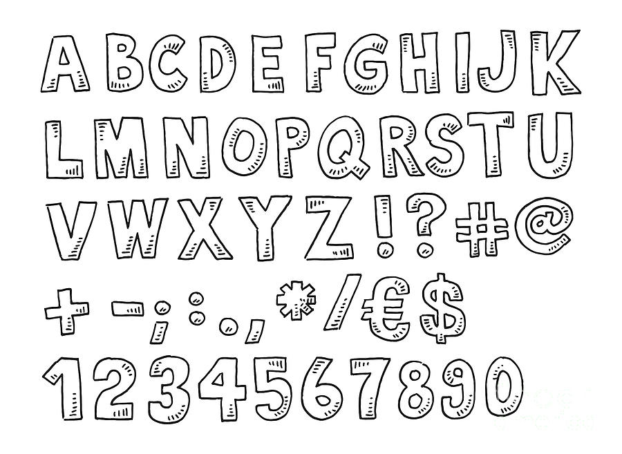 Alphabet And Numbers Set Drawing Drawing by Frank Ramspott - Pixels