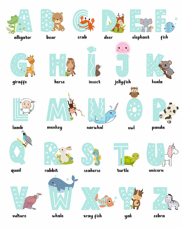 alphabet animals poster for kids Poster travel Painting by Marshall ...