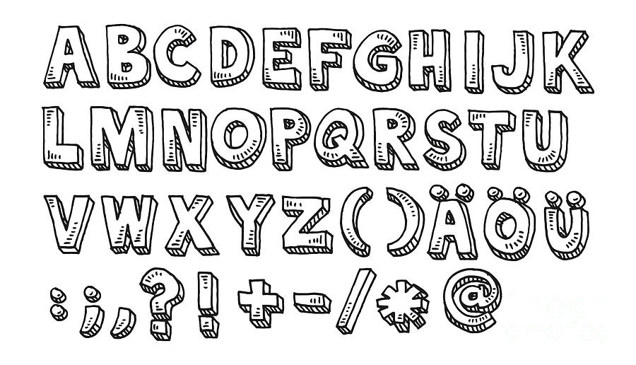 Alphabet Capital Letters And Special Characters Drawing Drawing by ...