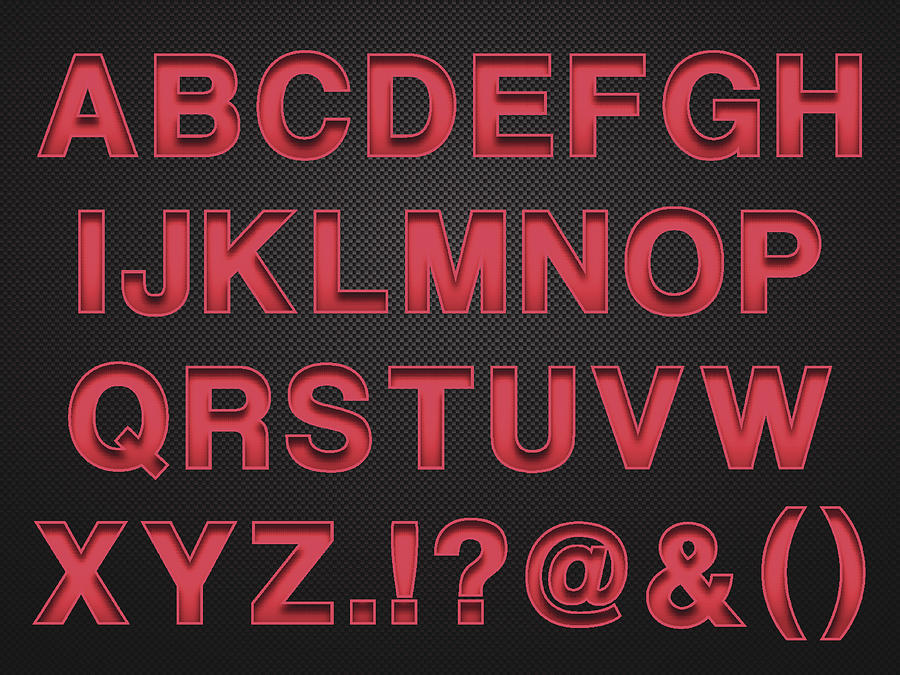 Alphabet Design - Red Letters on Carbon Fiber Background Drawing by Bgblue