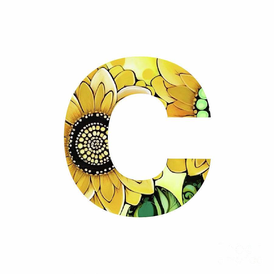 Letter C Digital Art - Alphabet Letter C Sunflower by Tina LeCour