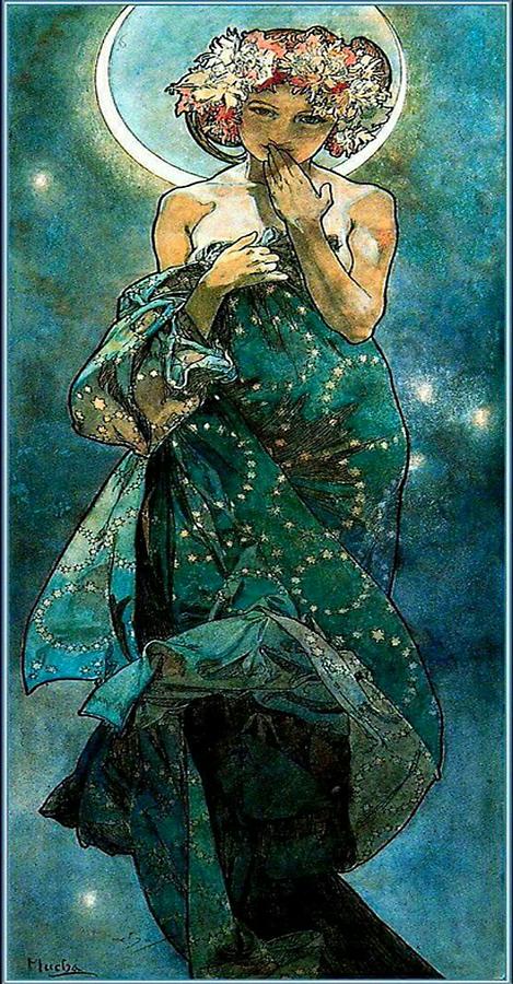 Alphonse Mucha - moonlight Painting by Alphonse Mucha - Fine Art America