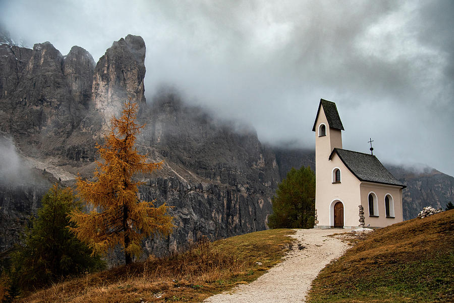Mountain Photograph - Alpine church early in the morning in mist by Michalakis Ppalis