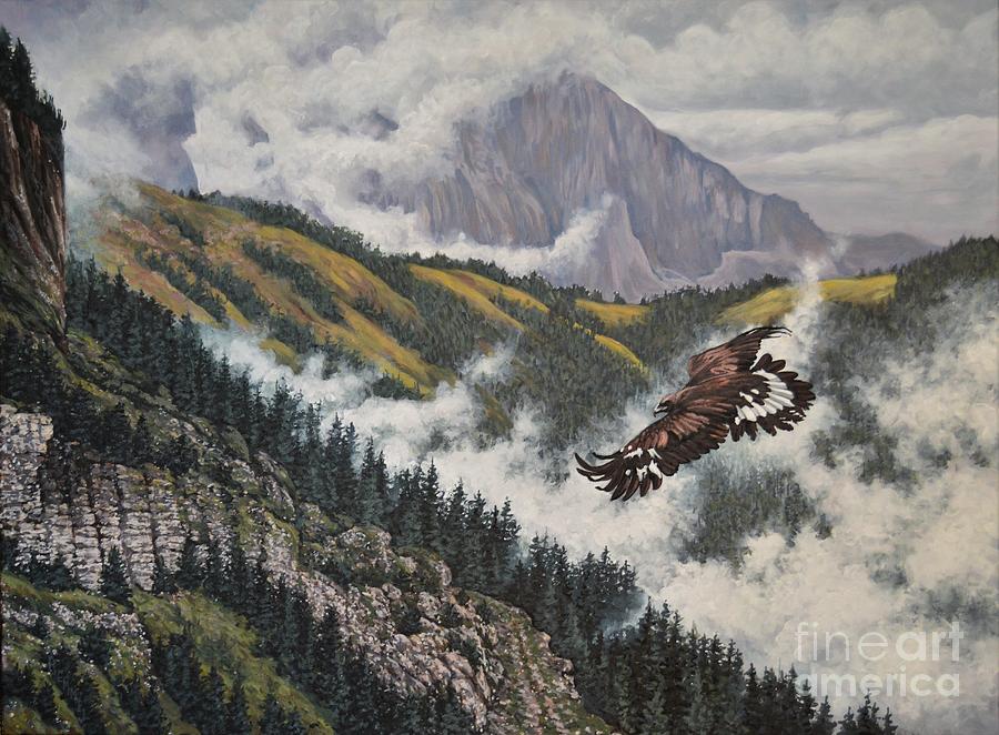 Alpine Eagle Painting by Dan Remmel