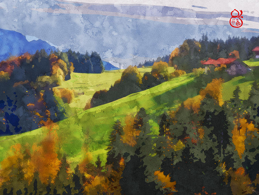Alpine Landscape , Autumn Mood Nature, watercolor  by Ahmet Asar Painting by Celestial Images