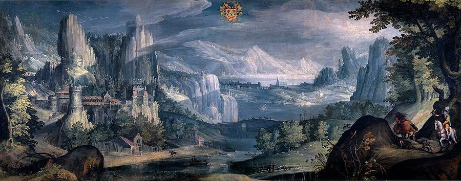Alpine Landscape, 1600-1615, Flemish School, Canvas, 106 cm x 267 cm, P03057. Painting by Tobias Verhaecht -1561-1631-