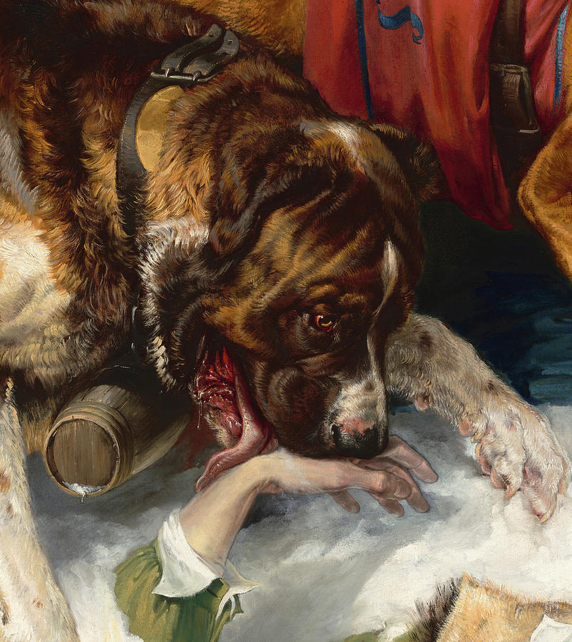 Alpine Mastiffs Reanimating a Distressed Traveler, Detail No.3 Painting ...