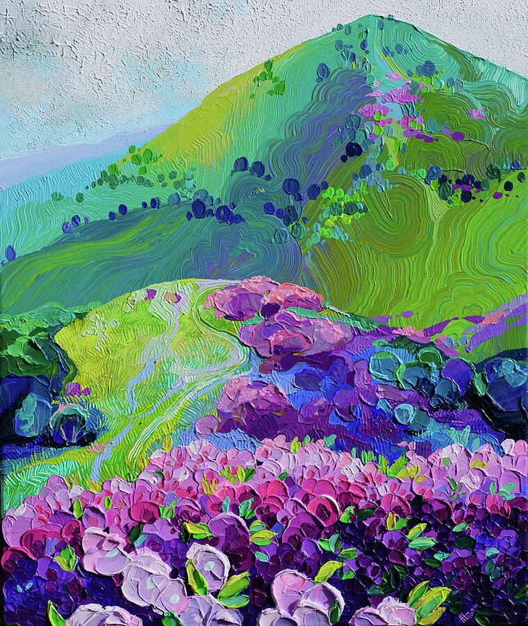Flower Painting - Alpine meadows.Rhododendrons by Anastasia Trusova