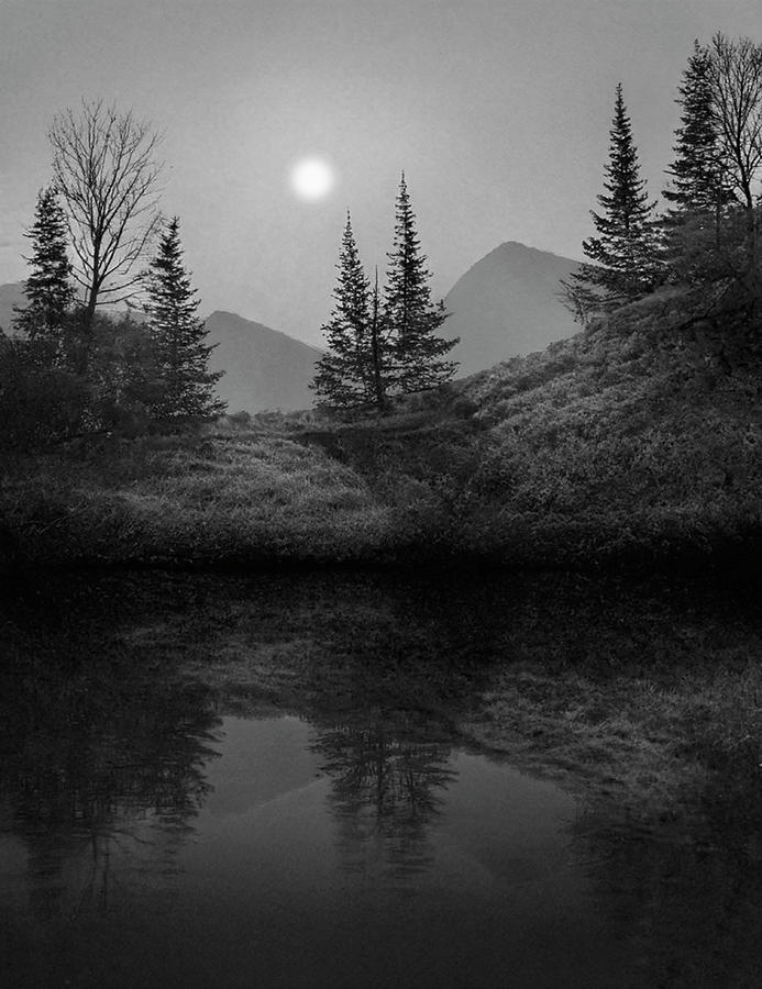 Alpine Sunset Reflections BW Photograph by Frank Wilson