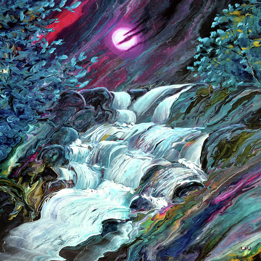 Alsea Falls by Moonlight Painting by Laura Iverson