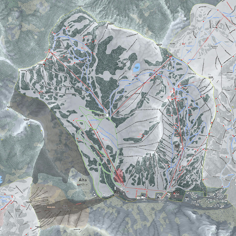 Alta Ski Resort Map Digital Art by Powder Addicts - Fine Art America