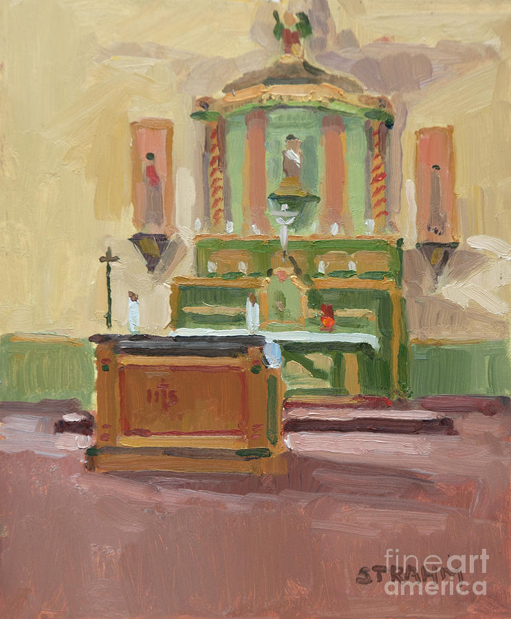 Altar Mission San Antonio de Padua Jolon California Painting by Paul Strahm
