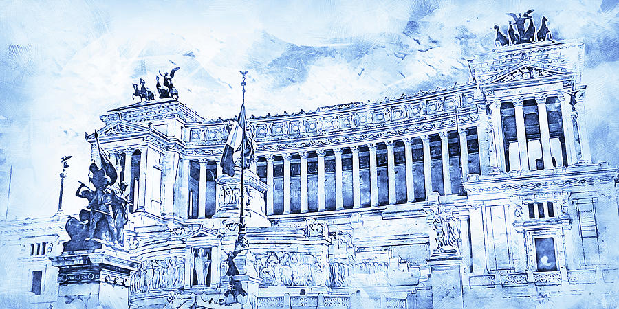 Altar of the Fatherland, Rome - 06 Drawing by AM FineArtPrints
