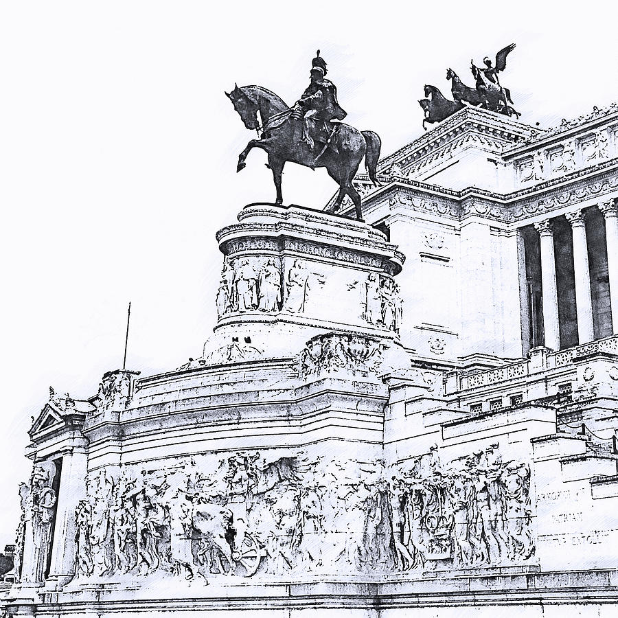 Altar of the Fatherland, Rome - 07 Drawing by AM FineArtPrints