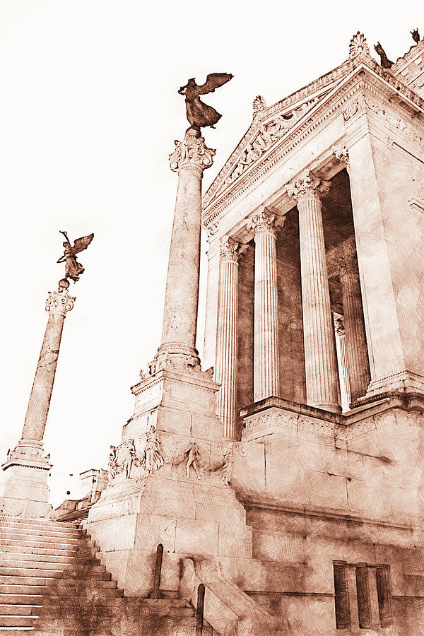 Altar of the Fatherland, Rome - 08 Drawing by AM FineArtPrints